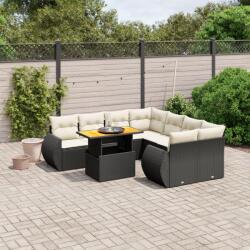 vidaXL 9 részes fekete polyrattan kerti ülőgarnitúra párnákkal (3272120) - vidaxl