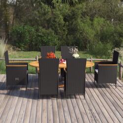 vidaXL 7 részes fekete polyrattan kerti étkezőgarnitúra (3070766)