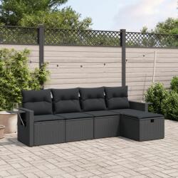vidaXL 5 részes fekete polyrattan kerti kanapészett párnákkal (3263771) - vidaxl
