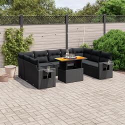 vidaXL 10 részes fekete polyrattan kerti ülőgarnitúra párnákkal (3271895)