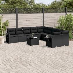 vidaXL 11 részes fekete polyrattan kerti ülőgarnitúra párnákkal (3220714) - vidaxl