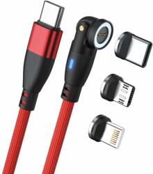 RealPower 439625 USB-A Apa - USB-C/Lightning/USB-B Apa 2.0 Adat és Töltő Kábel - 1 m, Piros (439625)