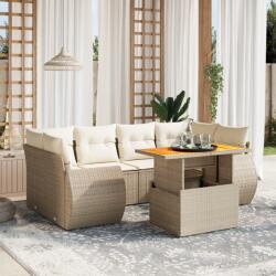vidaXL 7 részes bézs polyrattan kerti ülőgarnitúra párnákkal (3272094) - vidaxl