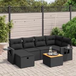 vidaXL 7 részes fekete polyrattan kerti ülőgarnitúra párnával (3264947) - vidaxl