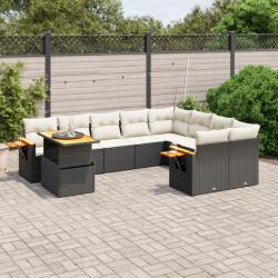 vidaXL 10 részes fekete polyrattan kerti ülőgarnitúra párnákkal (3273681)