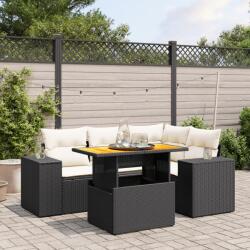 vidaXL 5 részes fekete polyrattan kerti kanapészett párnákkal (3272617) - vidaxl