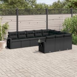 vidaXL 10 részes fekete polyrattan kerti ülőgarnitúra párnákkal (3220684)