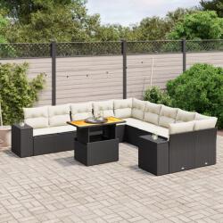 vidaXL 11 részes fekete polyrattan kerti ülőgarnitúra párnákkal (3272827) - vidaxl