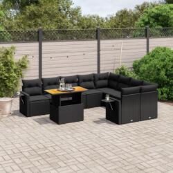 vidaXL 10 részes fekete polyrattan kerti ülőgarnitúra párnákkal (3271909)