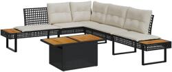 vidaXL 2 részes fekete polyrattan/akácfa kerti kanapészett párnákkal (3277498) - vidaxl