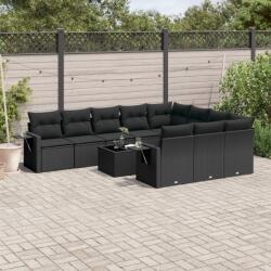 vidaXL 11 részes fekete polyrattan kerti ülőgarnitúra párnákkal (3220694)