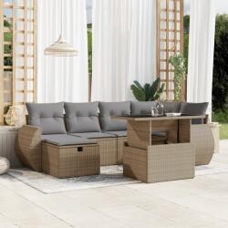 vidaXL 7 részes bézs polyrattan kerti ülőgarnitúra párnákkal (3275139) - vidaxl