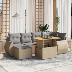 vidaXL 7 részes bézs polyrattan kerti ülőgarnitúra párnákkal (3275817) - vidaxl