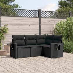 vidaXL 4 részes fekete polyrattan kerti ülőgarnitúra párnákkal (3220104)