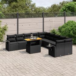 vidaXL 11 részes fekete polyrattan kerti ülőgarnitúra párnákkal (3271944)