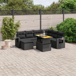 vidaXL 8 részes fekete polyrattan kerti ülőgarnitúra párnákkal (3271867)