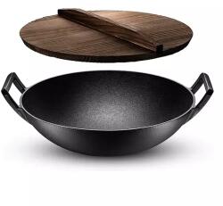 Perfect Home Wok Tradițional Chinezesc din Fontă cu Capac din Lemn Mare, 36, 5 cm