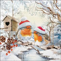 Ambiente Robins in winterland papírszalvéta 33x33cm, 20db-os