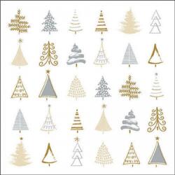 Ambiente Christmas tree doodles silver papírszalvéta 33x33cm, 20db-os - szep-otthon