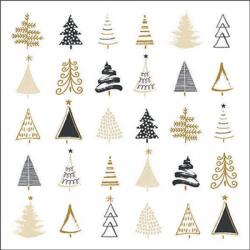 Ambiente Christmas tree doodles black papírszalvéta 33x33cm, 20db-os - szep-otthon