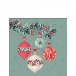 Ambiente Berry baubles green papírszalvéta 25x25cm, 20db-os - szep-otthon