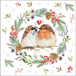 Ambiente Karácsonyi mintás papírszalvéta - 33x33cm - Sparrow and robin