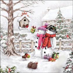 Ambiente Snowmen bringing gifts papírszalvéta 33x33cm, 20db-os - szep-otthon