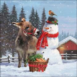 Ambiente Donkey with snowman papírszalvéta 33x33cm, 20db-os