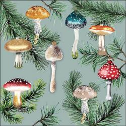 Ambiente Mushroom ornaments mint papírszalvéta 33x33cm, 20db-os - szep-otthon