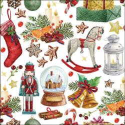 Ambiente Karácsonyi szalvéta 33x33cm, 20db-os - Vintage ornaments