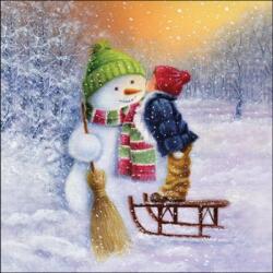 Ambiente Child kissing snowman papírszalvéta 33x33cm, 20db-os - szep-otthon