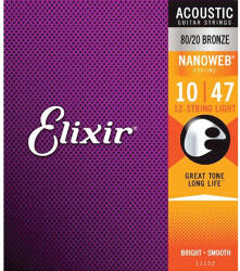 Elixir 11152 NANOWEB Light, Струни за 12 струнна акустична китара 10-47 (NW10-47A-12)