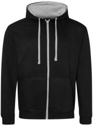 Just Hoods Uniszex pulóver kontrasztos színű cipzárral kapucnival AWJH053, Jet Black/Heather Grey-L (awjh053jb-hgr-l)