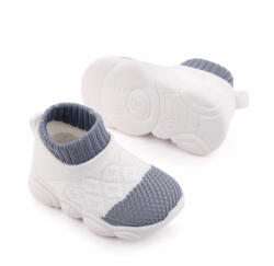 SuperBaby Mocasini albi cu gri tip adidas cu talpa antiderapanta