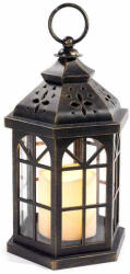 Decorer Set 2 felinare plastic negru auriu cu led 14x12.5x27 cm (A54.47.57)