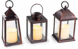 Decorer Set 3 felinare plastic maro cu led 10x10x24.5 cm (A54.47.55)