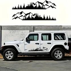 AVEX Set 2 stickere autoadezive pentru vehicule Off Road, model "Forest & Mountains", dimensiune 100 x 20 cm, culoare Neagra