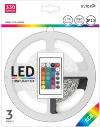 Avide LED szalag szett beltéri: 7.2W, 3 méter RGB 5050-30 szalag - távirányítóval, vezérelhető + tápegység, ABLSBL12V5050-30RGB (ABLSBL12V5050-30RGB)