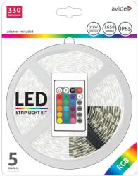Avide LED szalag szett 5 méter RGB 5050-30 szalag - távirányítóval, vezérelhető + tápegység ABLSBL12V5050-30RGB65 (ABLSBL12V5050-30RGB65)