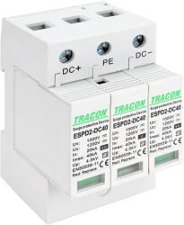 Tracon Electric Tracon ESPD2-DC40-1000 T2 DC típusú túlfeszültség levezető, cserélhető betéttel Ucpv: 1200V; In: 20kA; Imax: 40kA; Up: 4kV (ESPD2-DC40-1000) - hejovill