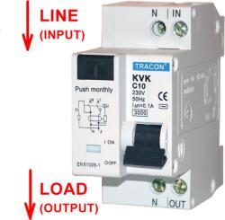 TRACON Tracon KVKB-6/03 Kombinált védőkapcsoló, 2P, 2 modul, B karakterisztika 6A, 30mA, 3kA, AC, E3 (KVKB-6/03)