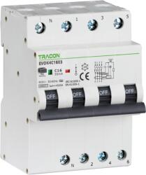 TRACON Tracon EVOK4C1003 Kombinált védőkapcsoló, 4P, 4modul, C karakterisztika C10A, 30 mA, 10kA, A (EVOK4C1003)