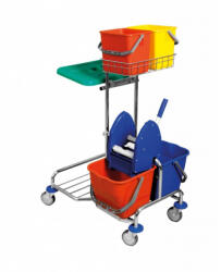  Jooky Piccolo II Professional takarítókocsi vastag acél vázzal, 4 vödörrel, préssel, eszköz- és zsáktartóval és mop tartóval