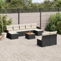 vidaXL 10 részes fekete polyrattan kerti ülőgarnitúra párnákkal (3258780)