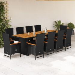 vidaXL 11 részes fekete polyrattan kerti étkezőgarnitúra párnákkal (3277525)
