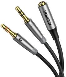 UGREEN AV193 AUX audio elosztó, fejhallgató + mikrofon 3.5mm-es mini jack kábel, 20cm (szürke) (50255) - jatekotthon