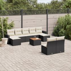 vidaXL 10 részes fekete polyrattan kerti ülőgarnitúra párnákkal (3256651) - vidaxl