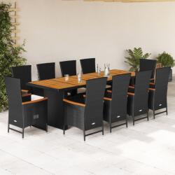 vidaXL 11 részes fekete polyrattan kerti étkezőgarnitúra párnákkal (3277530)