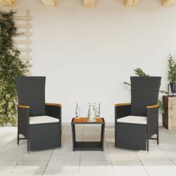 vidaXL 3 részes fekete polyrattan kerti étkezőgarnitúra párnákkal (3277541)