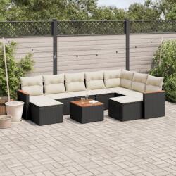 vidaXL 10 részes fekete polyrattan kerti ülőgarnitúra párnákkal (3258948)